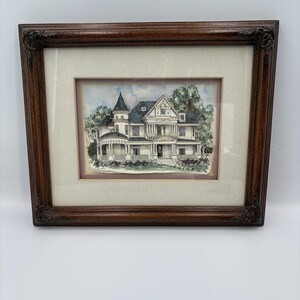 Vintage Patsy Gullett Skulpturerad Akvarell 4x6" Matterad Inramad Historisk Hem