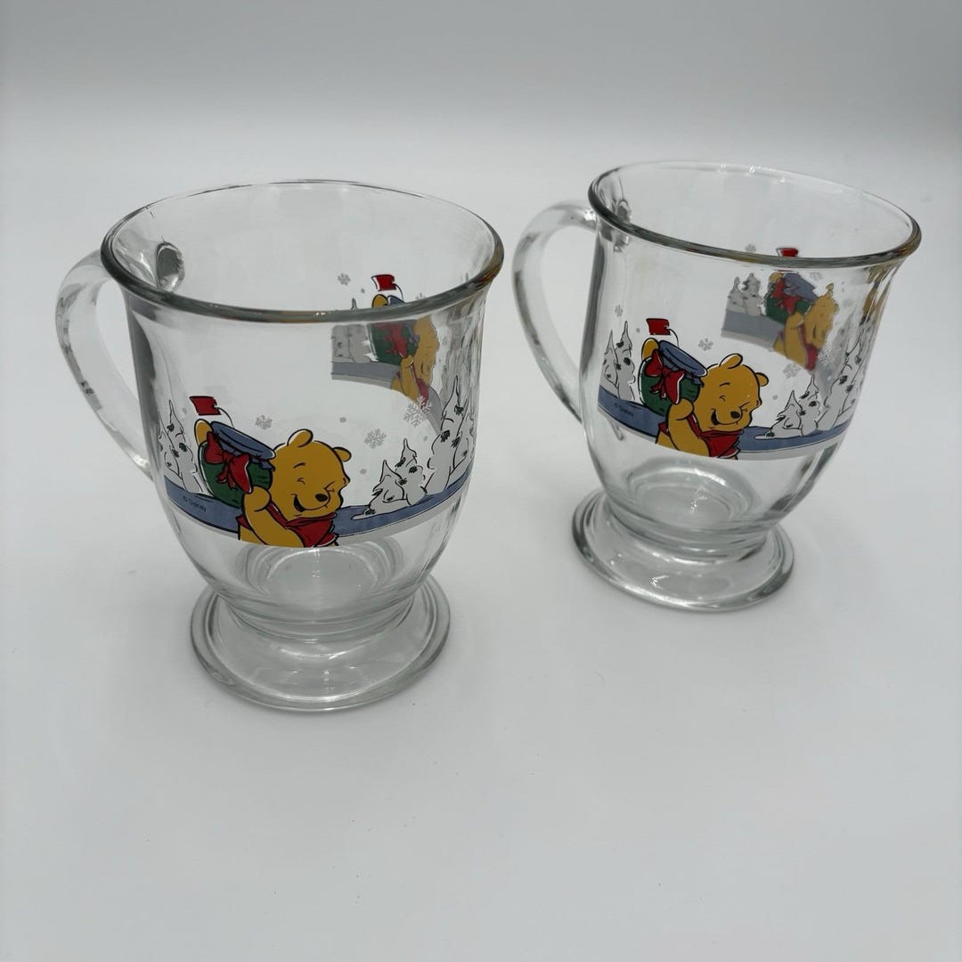 VTG Set of 2 Winnie the Pooh Anchor Hocking Disney Christmas Glass ...