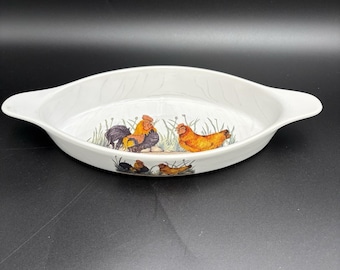 Vtg Kent Pottery Hahn Backform Bauernhaus Dekor 14x6 Oval