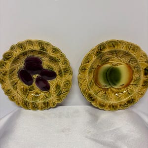 Vintage Majolica Dessert Plates, Set of 2, Fruit Design, Collectible Plates