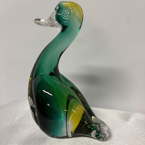 Vintage Murano Style Hand Blown Green & Yellow Duck
