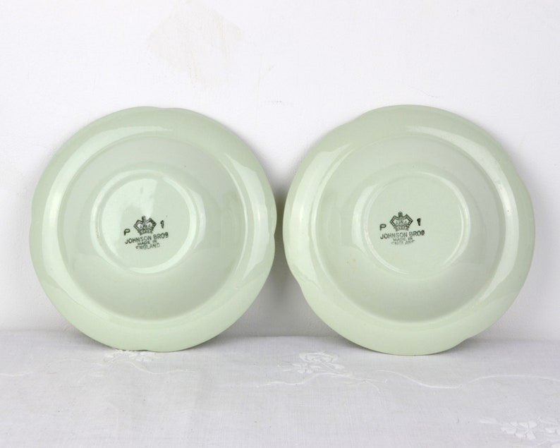 2 Greendawn bowls 6.5 VGC Johnson Brothers pair of small rimmed dessert fruit cereal bowl rim green utility ware china 30s 40s 50s image 3