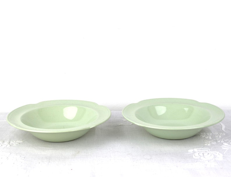 2 Greendawn bowls 6.5 VGC Johnson Brothers pair of small rimmed dessert fruit cereal bowl rim green utility ware china 30s 40s 50s image 2