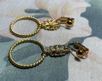 On SALE! Tibet Gold Filigree Dangle~ Spiral Circle Hoop~ Clip On Earrings or Pierced