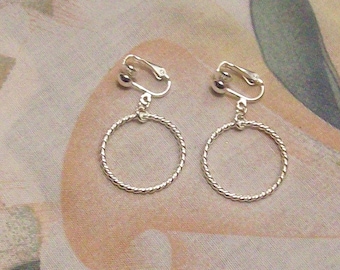 On SALE! Tibet Silver Spiral Circle Hoop Clip On Earrings or Pierced