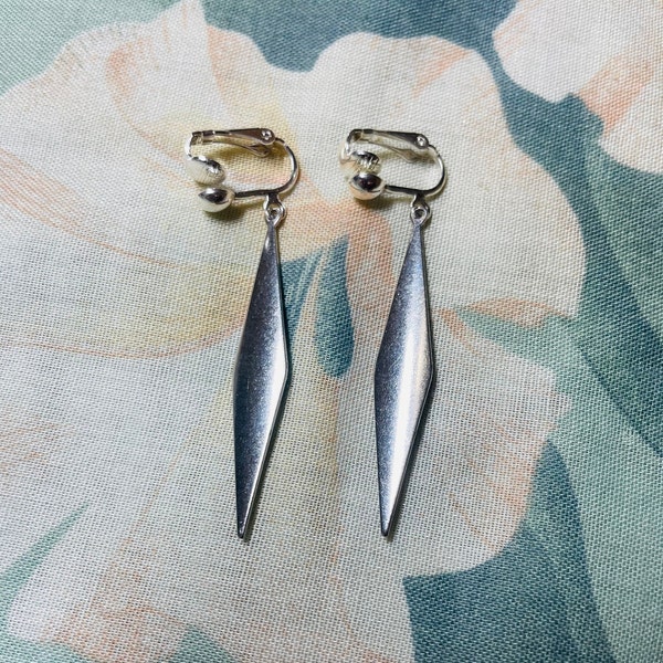 On Sale!- 1 3/4 inch Long Stainless Steel Rhombus Dangle~ Clip on or Pierced Earrings ~