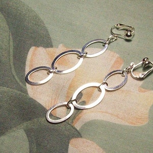 On Sale Silver Triple Oval Dangle Clip on or Pierced Earrings image 1