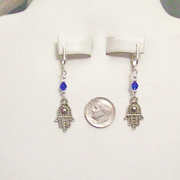 Tibet Silver Small Hamsa Hand Blue Clip On Earrings or Pierced 20 Colors Available