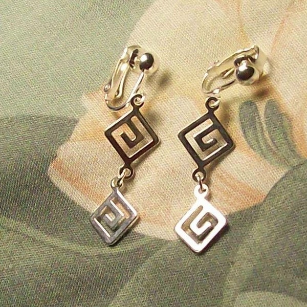 Double Greek Key, Infinity, Unity Silver Clip On Earrings or Pierced