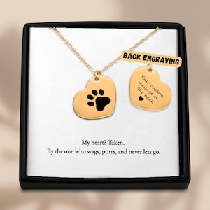 Collana con cuore e impronta di zampa, regalo per gli amanti degli animali, per lei, cane o gatto, gioielli per la mamma, ciondolo sentimentale per gli amanti degli animali, collana con messaggio "Il mio cuore è stato preso"
