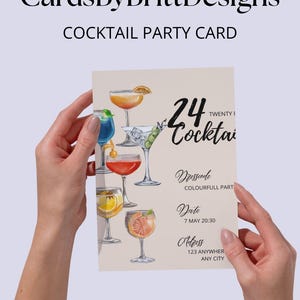 Editable Digital 24 Cocktail Birthday Party Card, Canva Template