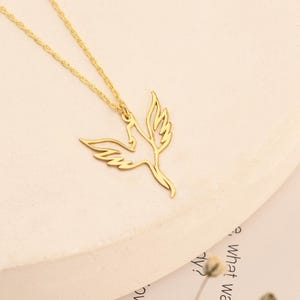 14K Solid Gold Phoenix Necklace, Gold Bird Pendant, Firebird Simurgh Necklace, Dainty Phoenix Necklace, Hawk Necklace, Gift For Her