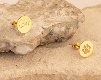 14K Gold Personalized Stud Earrings, Customized Mismatch Name Silver Studs, Your Design Turned into Earrings, Hypoallergenic Symbols Earring