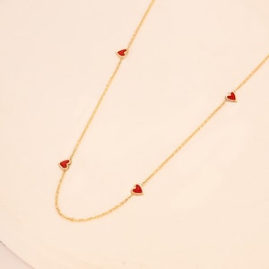 14K Solid Gold Red Heart Necklace, Minimalist Heart Chain, Love Heart Necklace, Gift for Her, Romantic Gift for Her, Bridesmaid Gift