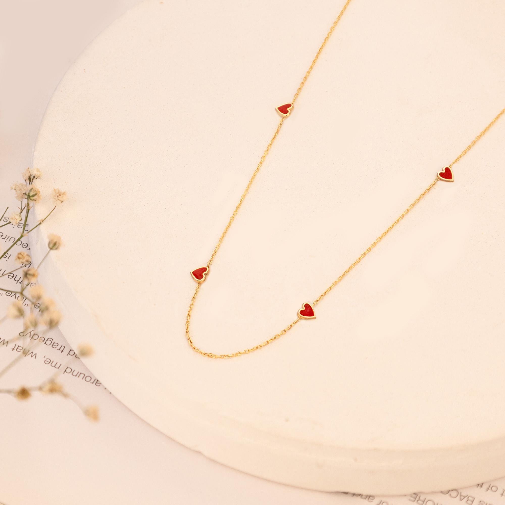 14K Solid Gold Red Heart Necklace, Minimalist Heart Chain, Love Heart Necklace, Gift for Her, Romantic Gift for Her, Bridesmaid Gift