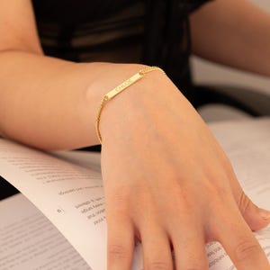 Gold Personalized Name Bar Bracelet, Custom Engraved Name Bracelet, Curb Chain Bar Personalized Bracelet, Bracelet For Women, Gift For Her
