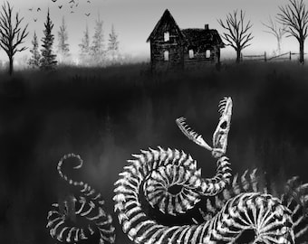 Fault Lines 8x8 Fine Art Print Dark Surreal Gothic Snake Serpent Skeleton Bones Creepy Spooky Horror Nature