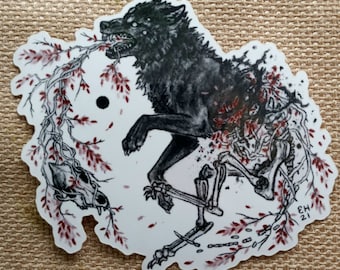 Endure Vinyl Sticker Decal Wolf Skull Dark Creepy Spooky Gothic Nature