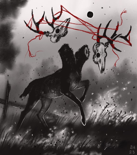 Fighting Myself 8x8 Fine Art Print Dark Surreal Deer Skull Gothic