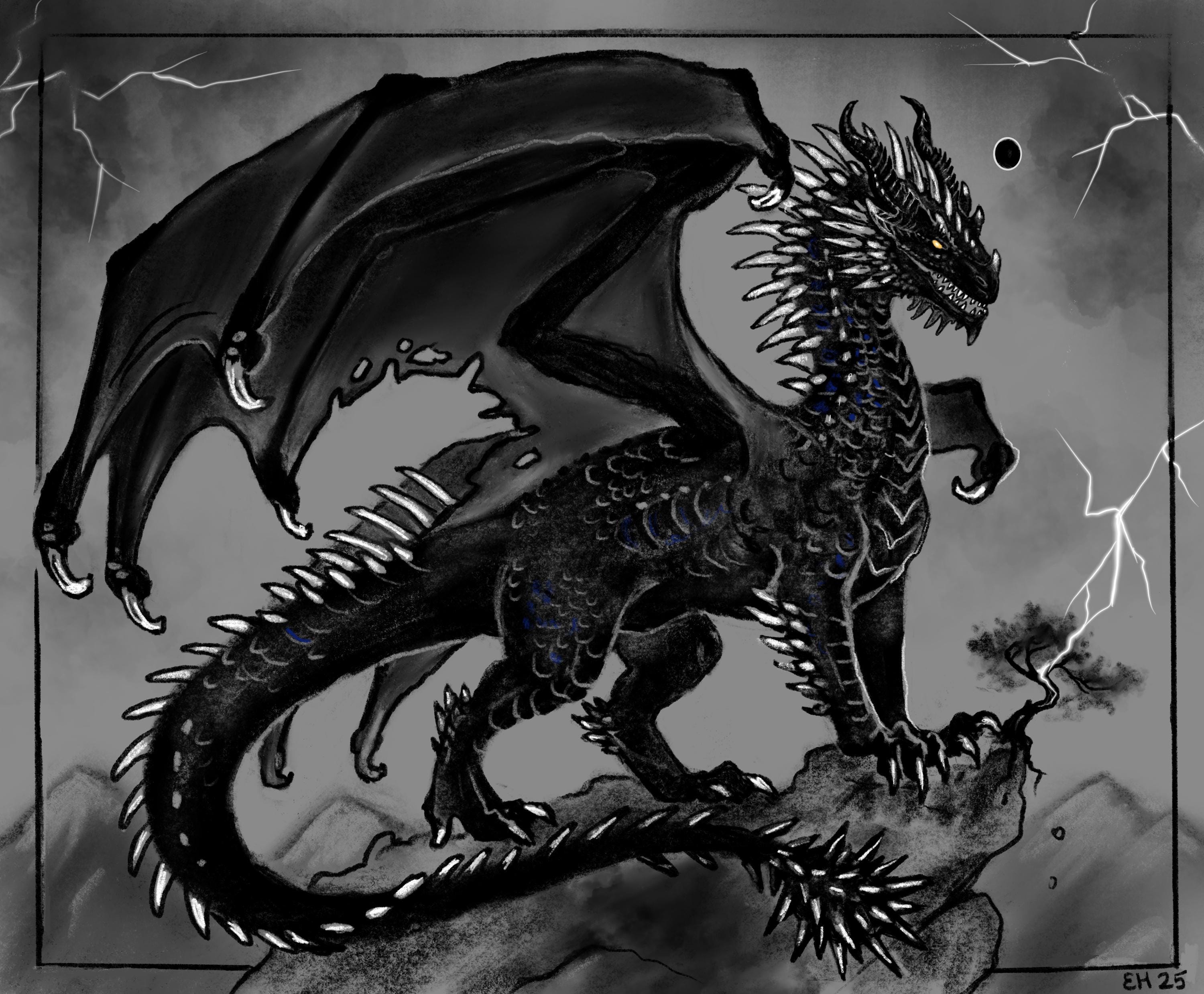 Lightning Dragon 8x10 Fine Art Print Fantasy Black Dragon Tairn 