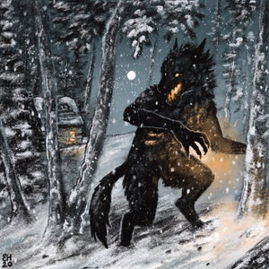 Solstice 8x8 Fine Art Print Werewolf Wolf Dark Creature Winter Woods Forest Horror Gothic