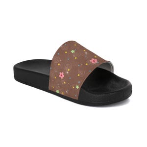 Flower Pattern Women&#39;s Slide Sandals, Summer Footwear, Beach Slides, Floral Slippers, Casual Everyday Shoes