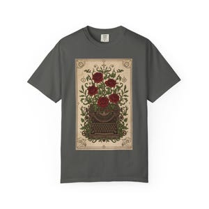 Poetcore Garment-Dyed T-shirt, Vintage Roses Typewriter Print Tee image 4