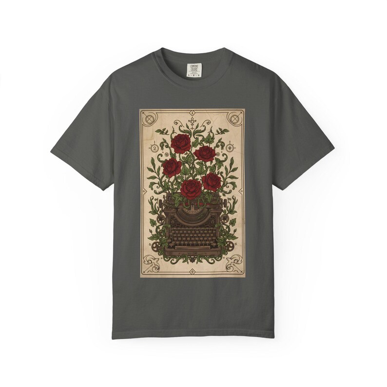 Poetcore Garment-Dyed T-shirt, Vintage Roses Typewriter Print Tee image 4