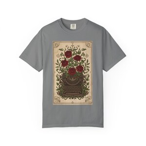 Poetcore Garment-Dyed T-shirt, Vintage Roses Typewriter Print Tee image 5