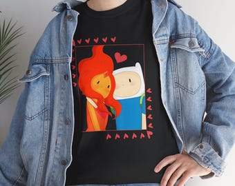 Finn and Flame Princess Couple Tee, Adventure Time Cotton Cartoon T-shirt Valentine's Day Gifts