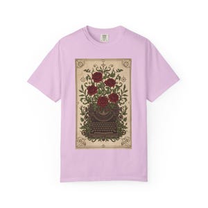 Poetcore Garment-Dyed T-shirt, Vintage Roses Typewriter Print Tee image 14