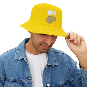 The Simpsons Homer Cute Cartoon Bucket Hat, Unisex Funny Summer Hat, Cute Beach Accessory Cap, Custom Design Headwear Yellow Gifts