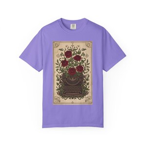 Poetcore Garment-Dyed T-shirt, Vintage Roses Typewriter Print Tee image 13