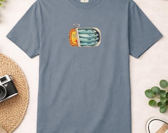 Tinned Fish T-shirt, Retro Sardine Tee Art Print, Sardine Girl Summer