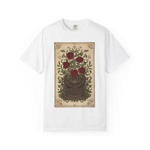 Poetcore Garment-Dyed T-shirt, Vintage Roses Typewriter Print Tee image 2