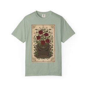 Poetcore Garment-Dyed T-shirt, Vintage Roses Typewriter Print Tee image 6