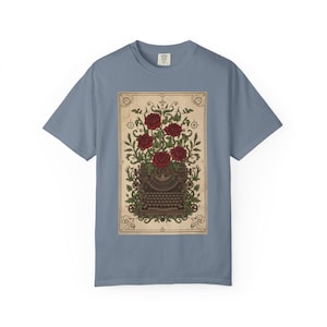 Poetcore Garment-Dyed T-shirt, Vintage Roses Typewriter Print Tee image 10