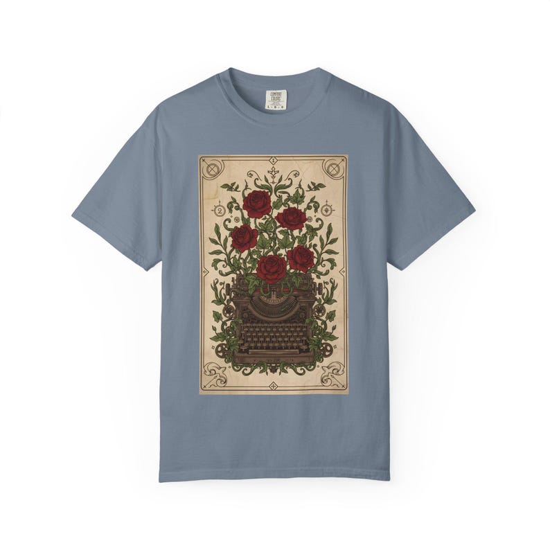 Poetcore Garment-Dyed T-shirt, Vintage Roses Typewriter Print Tee image 10