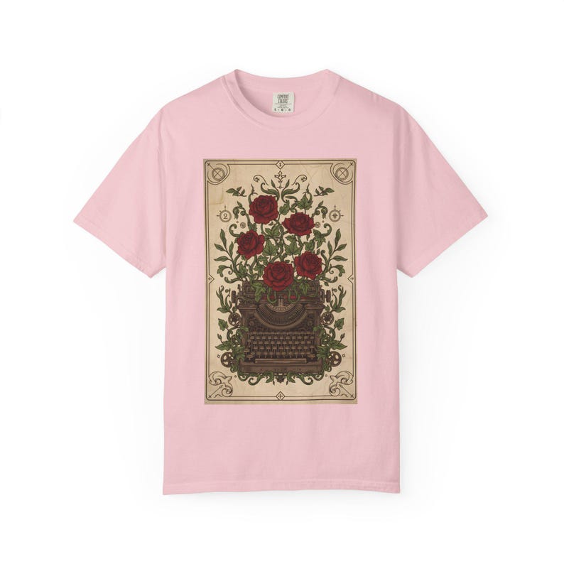 Poetcore Garment-Dyed T-shirt, Vintage Roses Typewriter Print Tee image 15