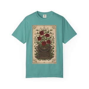 Poetcore Garment-Dyed T-shirt, Vintage Roses Typewriter Print Tee image 8