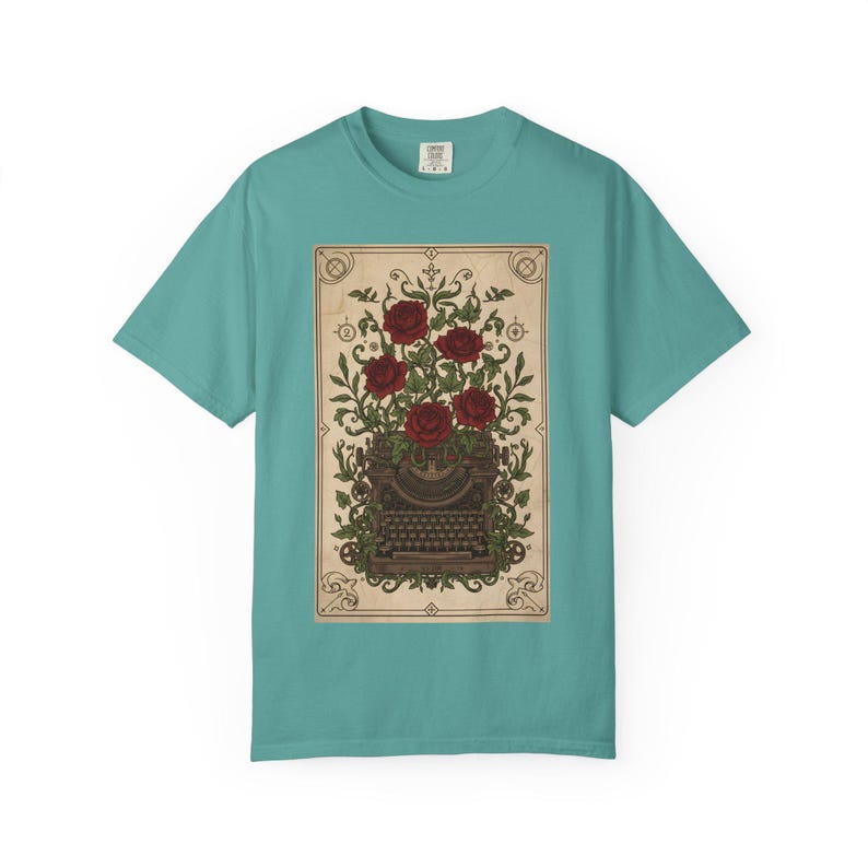 Poetcore Garment-Dyed T-shirt, Vintage Roses Typewriter Print Tee image 8