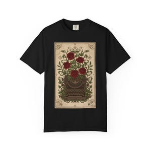 Poetcore Garment-Dyed T-shirt, Vintage Roses Typewriter Print Tee image 12