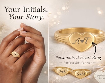 Personalizable Initial Stainless Steel Heart Signet Ring (Engraving), Customizable Design Lover Promise Gifts