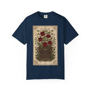 Poetcore Garment-Dyed T-shirt, Vintage Roses Typewriter Print Tee image 11