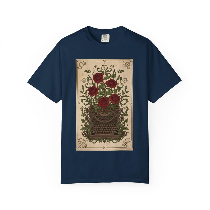 Poetcore Garment-Dyed T-shirt, Vintage Roses Typewriter Print Tee image 11