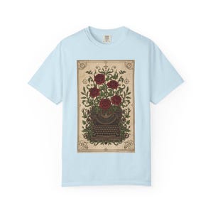 Poetcore Garment-Dyed T-shirt, Vintage Roses Typewriter Print Tee image 9
