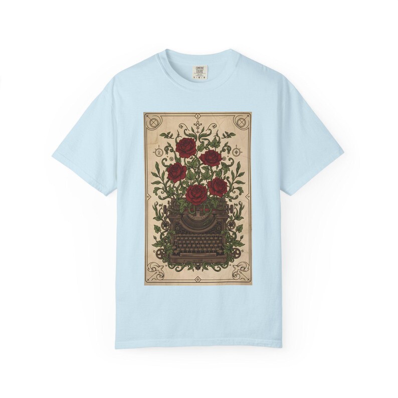 Poetcore Garment-Dyed T-shirt, Vintage Roses Typewriter Print Tee image 9