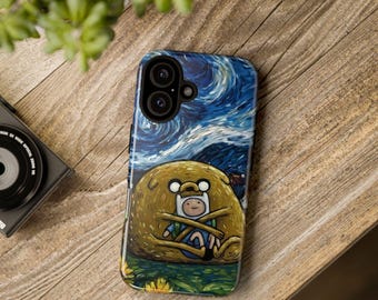 Cover per telefono di Adventure Time con design Notte Stellata, fan art di Finn e Jake, cover colorate