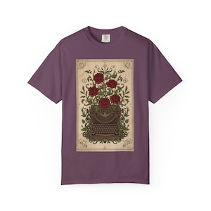Poetcore Garment-Dyed T-shirt, Vintage Roses Typewriter Print Tee image 16