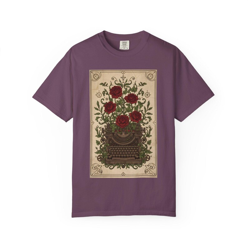 Poetcore Garment-Dyed T-shirt, Vintage Roses Typewriter Print Tee image 16